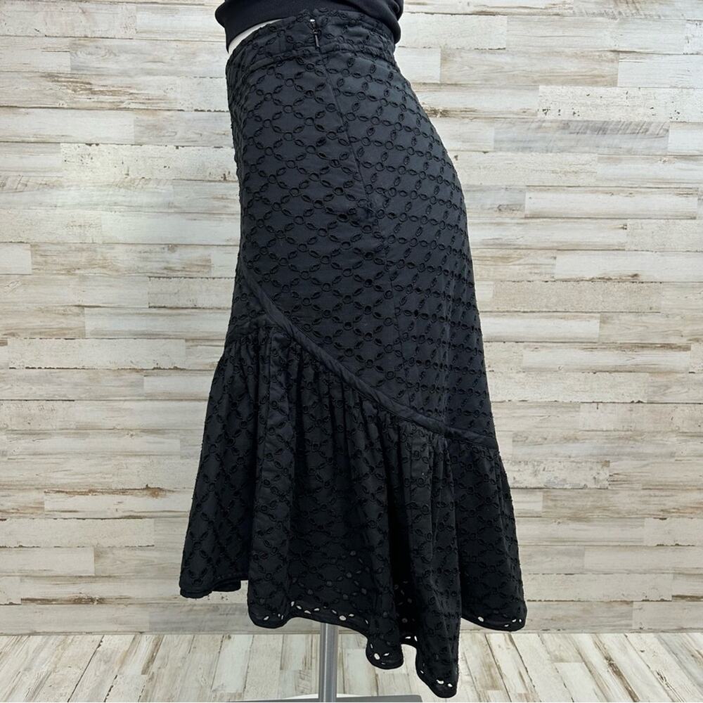Maxmara Weekend Eyelet Broderie-Anglaise Ruffle Asymmetric Skirt Size M Black - Picture 5 of 14